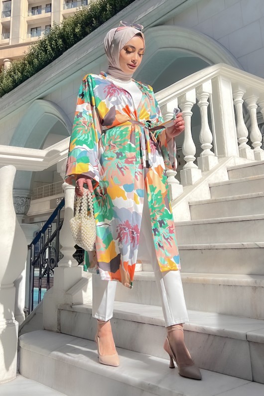 Manolya Desenli Kimono - YEŞİL