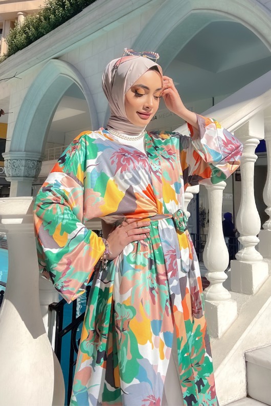 Manolya Desenli Kimono - YEŞİL