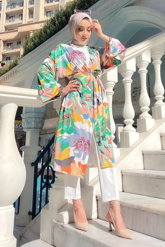 Manolya Desenli Kimono - YEŞİL