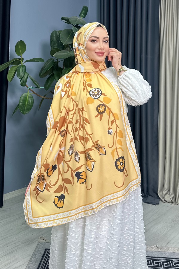 Alora Desenli Ipek Şal - Oranj
