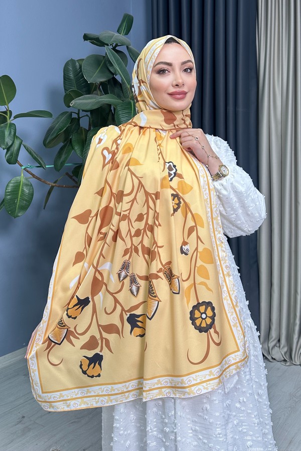 Alora Desenli Ipek Şal - Oranj