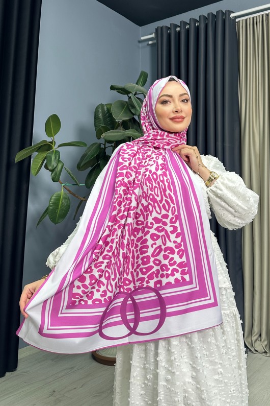 Leopar Ipek Şal - Fuşya Leopar Ipek Şal - Fuşya