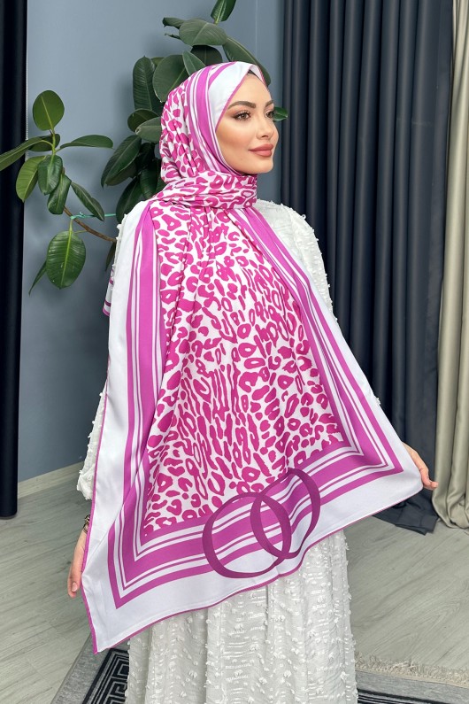 Leopar Ipek Şal - Fuşya Leopar Ipek Şal - Fuşya