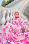 Yarasa Kol Lilyum Desen Elbise - - Pembe