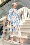 Lilyum Desenli Tesettür Kimono - Mavi̇ Lilyum Desenli Tesettür Kimono - Mavi̇