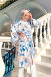 Lilyum Desenli Tesettür Kimono - Mavi̇ Lilyum Desenli Tesettür Kimono - Mavi̇