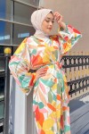 Yaprak Desenli Tesettür Kimono - Turuncu Yaprak Desenli Tesettür Kimono - Turuncu