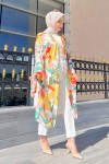 Yaprak Desenli Tesettür Kimono - Turuncu Yaprak Desenli Tesettür Kimono - Turuncu