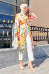 Yaprak Desenli Tesettür Kimono - Turuncu Yaprak Desenli Tesettür Kimono - Turuncu