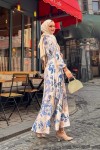 New Yarasa Kol Lilyum Desen Elbise - Mavi New Yarasa Kol Lilyum Desen Elbise - Mavi