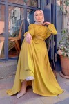 New Leydi Kemer Detaylı Düz Elbise - Yağ Yeşili