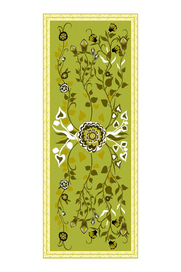 Alora Desenli Ipek Şal - Yağ Yeşili