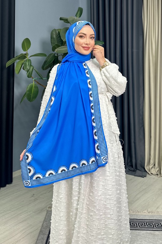 Lema Desenli Ipek Şal - Saks Mavısı Lema Desenli Ipek Şal - Saks Mavısı