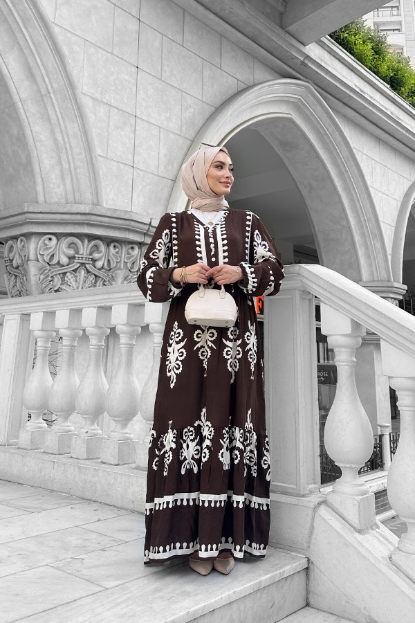 Viyona Viskon Elbise - Kahverengi Viyona Viskon Elbise - Kahverengi