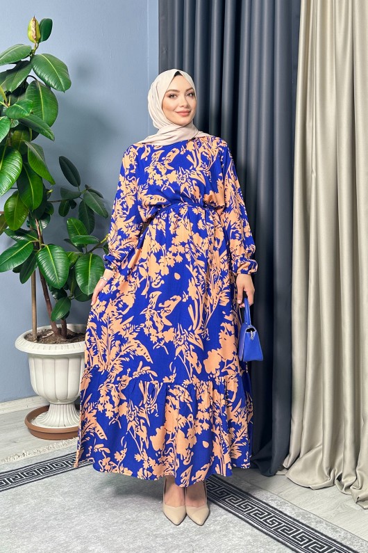 Hera Desenli Elbise - Mavi Hera Desenli Elbise - Mavi