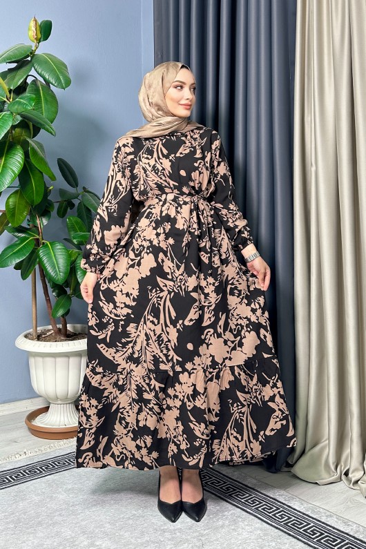 Hera Desenli Elbise - Kahverengi Hera Desenli Elbise - Kahverengi