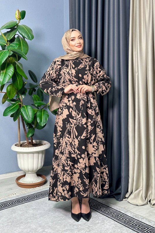 Hera Desenli Elbise - Kahverengi Hera Desenli Elbise - Kahverengi