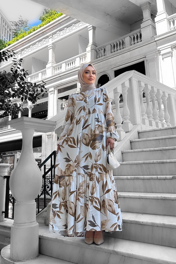 Rüya Desenli Elbise - Bej