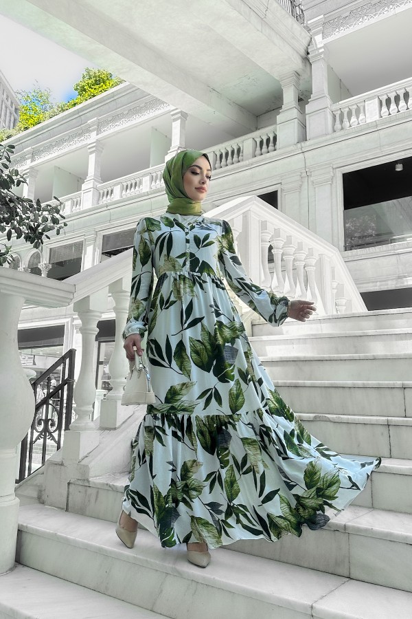 Rüya Desenli Elbise - Yeşil