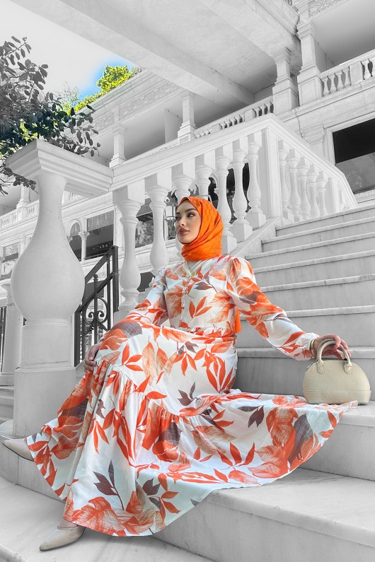 Rüya Desenli Elbise - Turuncu Rüya Desenli Elbise - Turuncu