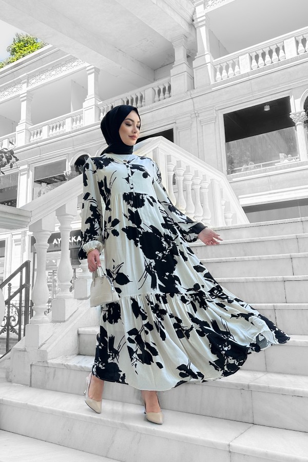 Avşa Desenli̇ Elbi̇se - Beyaz
