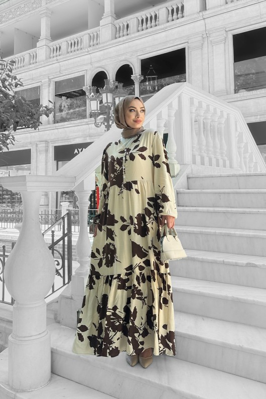 Avşa Desenli̇ Elbi̇se - Kahverengi Avşa Desenli̇ Elbi̇se - Kahverengi