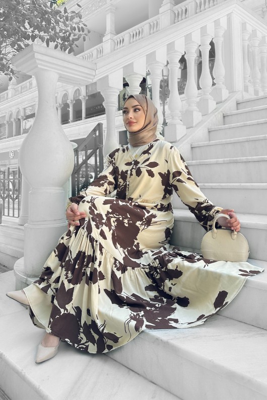 Avşa Desenli̇ Elbi̇se - Kahverengi Avşa Desenli̇ Elbi̇se - Kahverengi