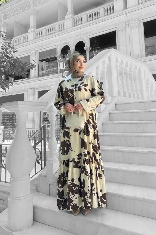 Avşa Desenli̇ Elbi̇se - Kahverengi Avşa Desenli̇ Elbi̇se - Kahverengi