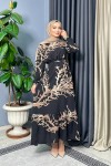 Venedik Desenli Elbise - Siyah