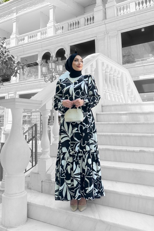 Yonca Desenli Elbise - Siyah Yonca Desenli Elbise - Siyah