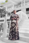 Yonca Desenli Elbise - Kahverengi Yonca Desenli Elbise - Kahverengi