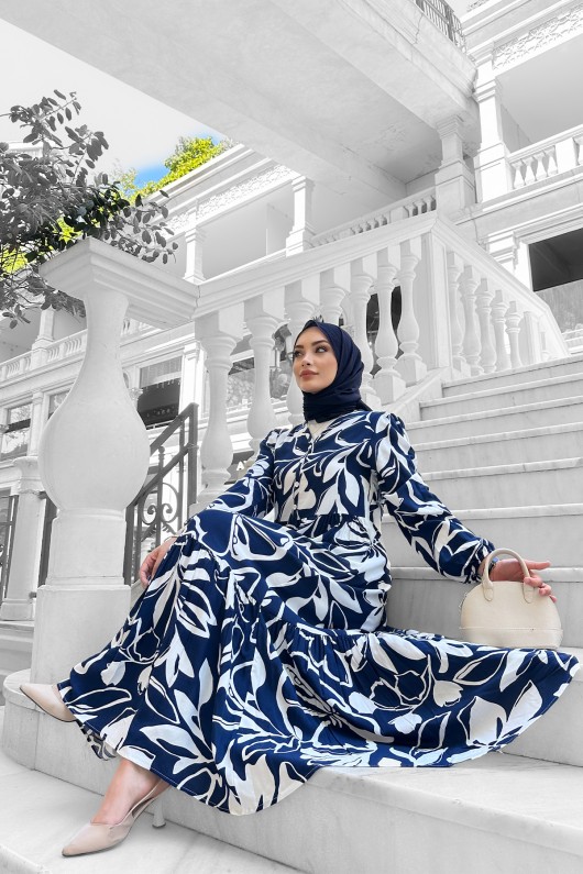 Yonca Desenli Elbise - Lacivert Yonca Desenli Elbise - Lacivert