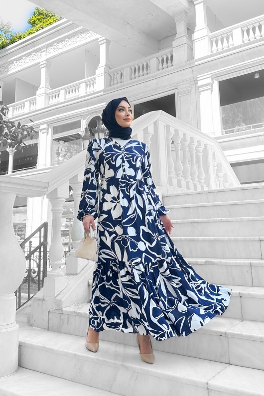 Yonca Desenli Elbise - Lacivert Yonca Desenli Elbise - Lacivert
