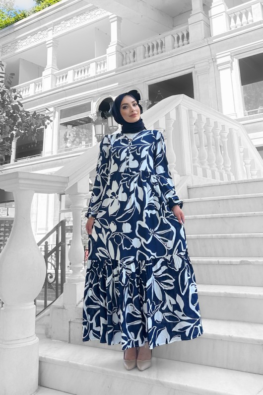 Yonca Desenli Elbise - Lacivert Yonca Desenli Elbise - Lacivert