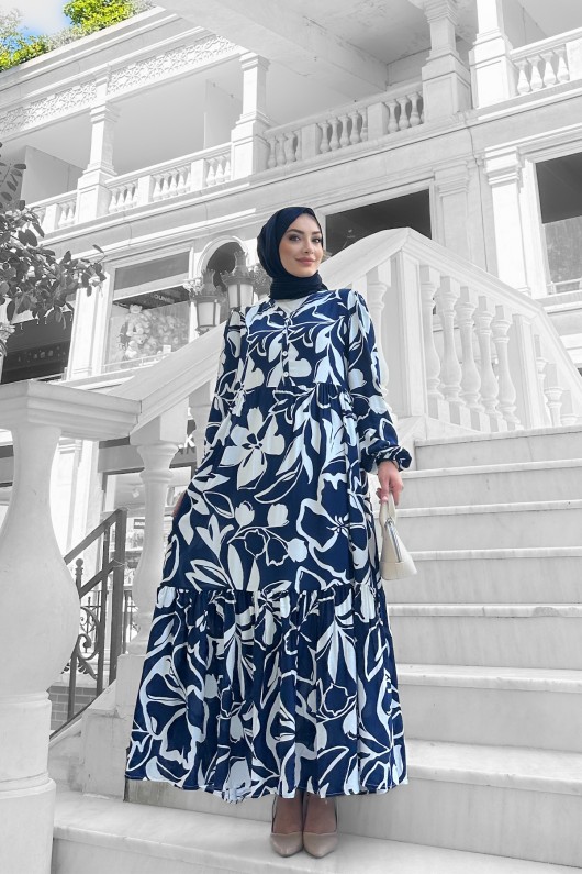 Yonca Desenli Elbise - Lacivert Yonca Desenli Elbise - Lacivert