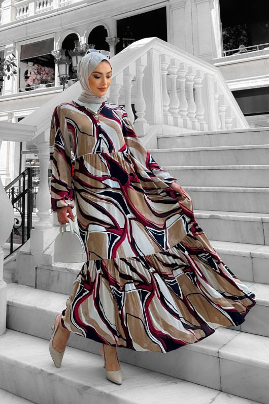 Etnik Desenli Elbise - Bordo Etnik Desenli Elbise - Bordo