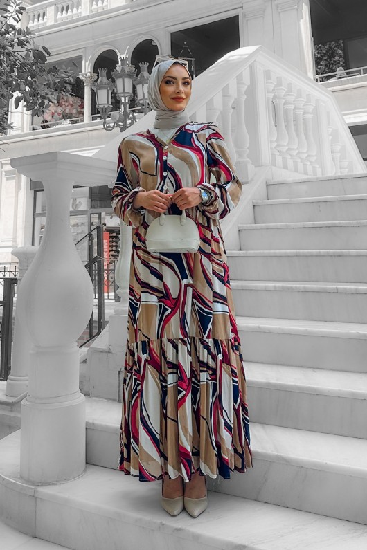 Etnik Desenli Elbise - Bordo Etnik Desenli Elbise - Bordo