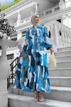 Alya Desenli Viskon Elbise Mavi Alya Desenli Viskon Elbise Mavi