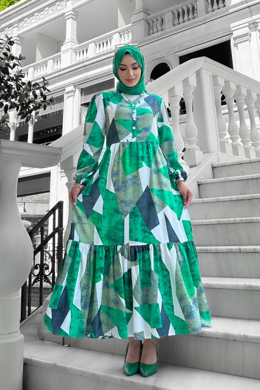 Alya Desenli Viskon Elbise Yeşil Alya Desenli Viskon Elbise Yeşil