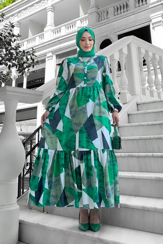 Alya Desenli Viskon Elbise Yeşil Alya Desenli Viskon Elbise Yeşil