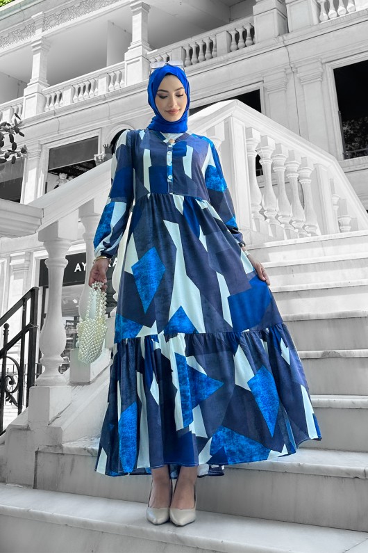 Alya Desenli Viskon Elbise Lacivert Alya Desenli Viskon Elbise Lacivert