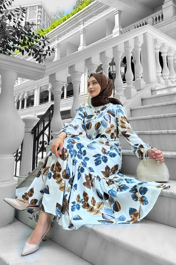 Bahar Dalı Viskon Elbise Mavi Bahar Dalı Viskon Elbise Mavi