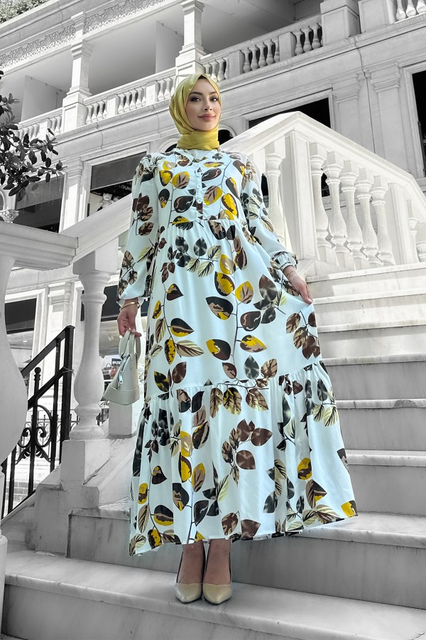 Bahar Dalı Viskon Elbise Sarı