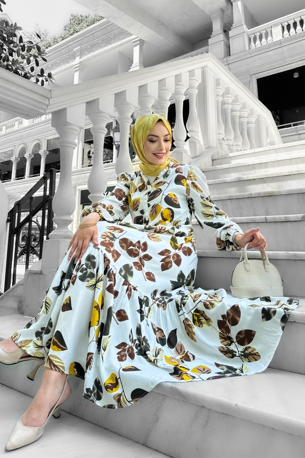 Bahar Dalı Viskon Elbise Sarı