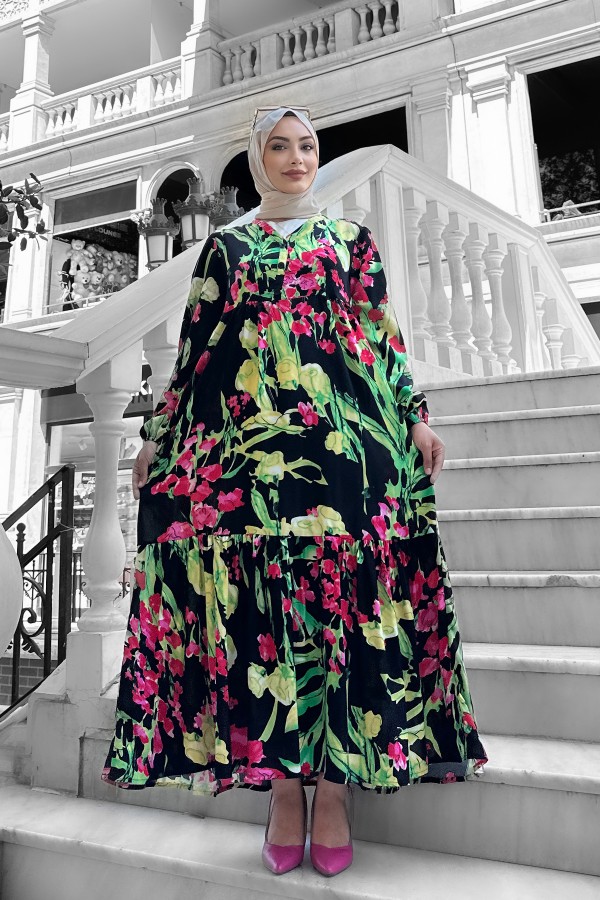 Beymen Desenli Viskon Elbise Siyah