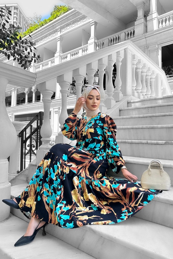 Beymen Desenli Viskon Elbise Bej