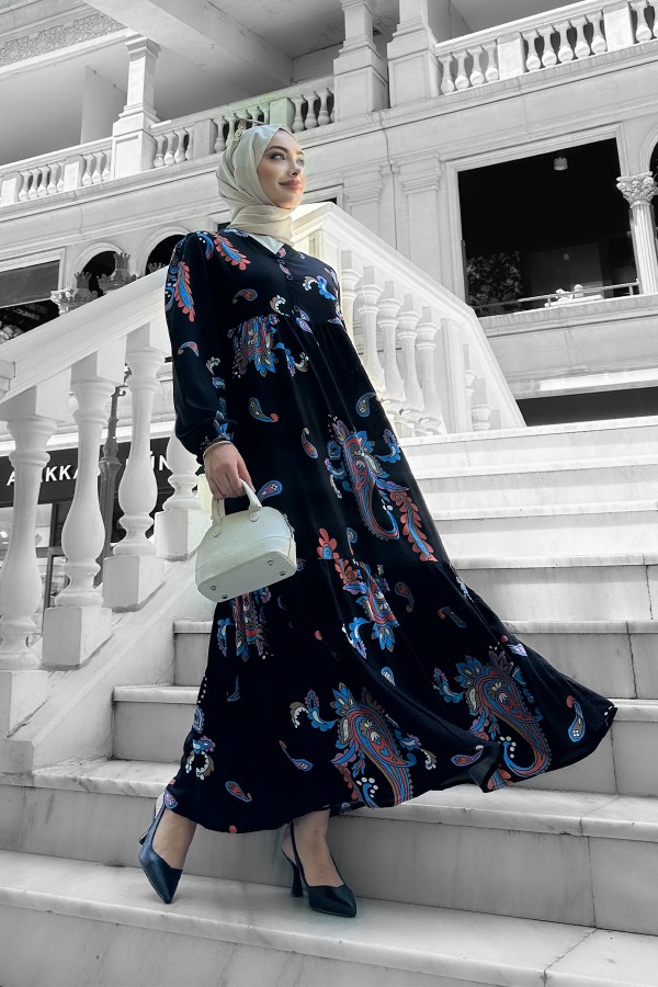 Mango Desenli Viskon Elbise Mavi Mango Desenli Viskon Elbise Mavi