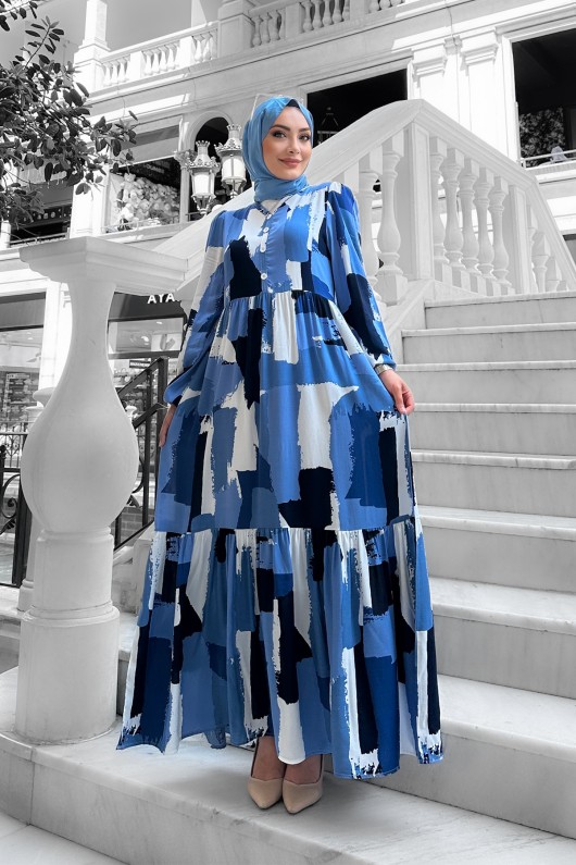 Lena Desenli Viskon Elbise Mavi Lena Desenli Viskon Elbise Mavi