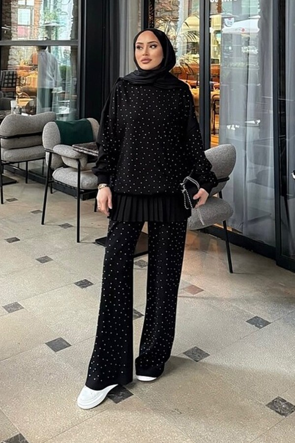 Taşlı Oysho Takım Siyah