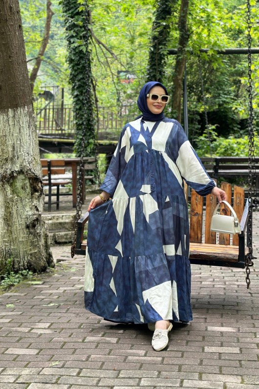 New - Alya Desenli Viskon Elbise - Lacivert New - Alya Desenli Viskon Elbise - Lacivert